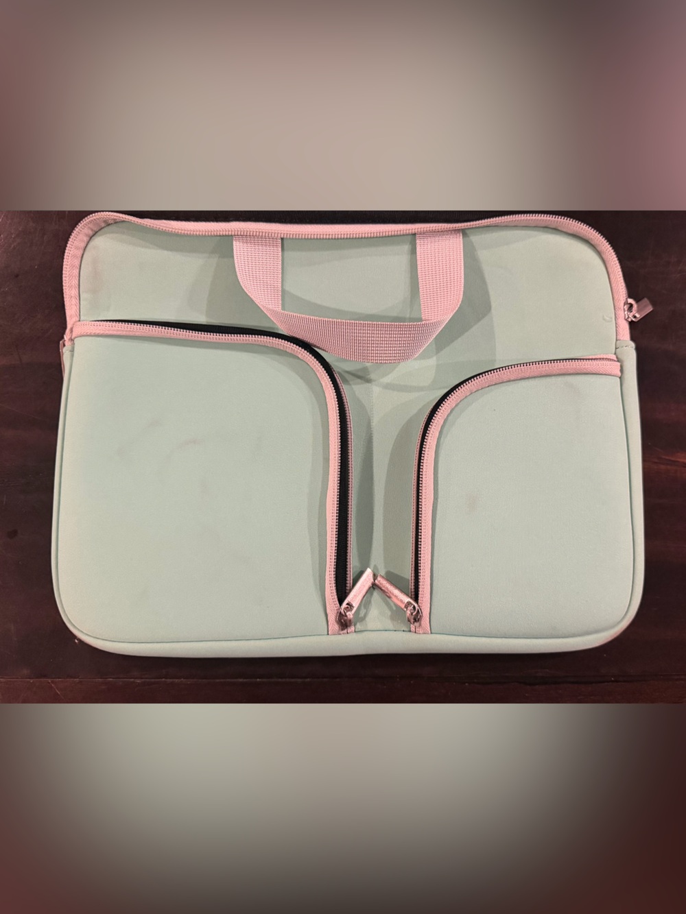 Mint Green Laptop Bag with Pink Trim was used for chrome book.